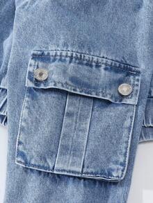 青少年女孩复古街头时尚休闲牛仔夹克 - 淺色水洗藍 - 查看 6