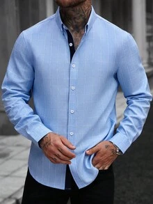 Manfinity Mode Men's Business Casual Plaid Long Sleeve Shirt, Fall