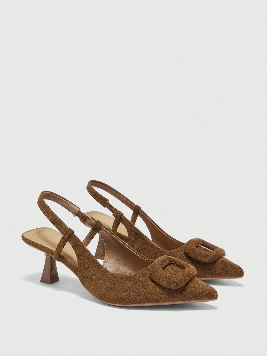 CUCCOO BIZCHIC 咖啡色尖头小猫跟时尚派对/宴会/通勤百搭舒适女式高跟一脚蹬浅口鞋 - 咖啡棕 - 查看 1