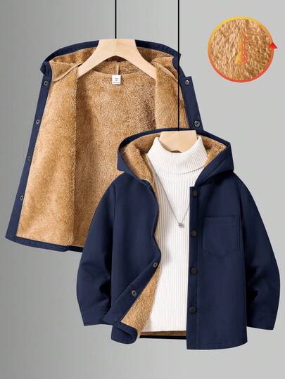 SHEIN Chaqueta con capucha con cremallera, forrada térmicamente, de tejido grueso, versátil y cómoda para niños pequeños, adecuada para la escuela, el jardín, la playa, el cumpleaños, primavera, verano, otoño e invierno