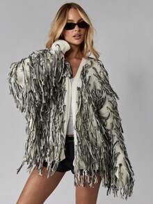 MISSGUIDED كارديجان محبوك بخيوط متشابكة كبير الحجم مفتوح الأمام بأكمام طويلة ناعم ودافئ ذو ملمس متموج، قطعة أزياء بوهيمية مميزة للمواسم الباردة - متعدد الألوان - مشاهدة 1