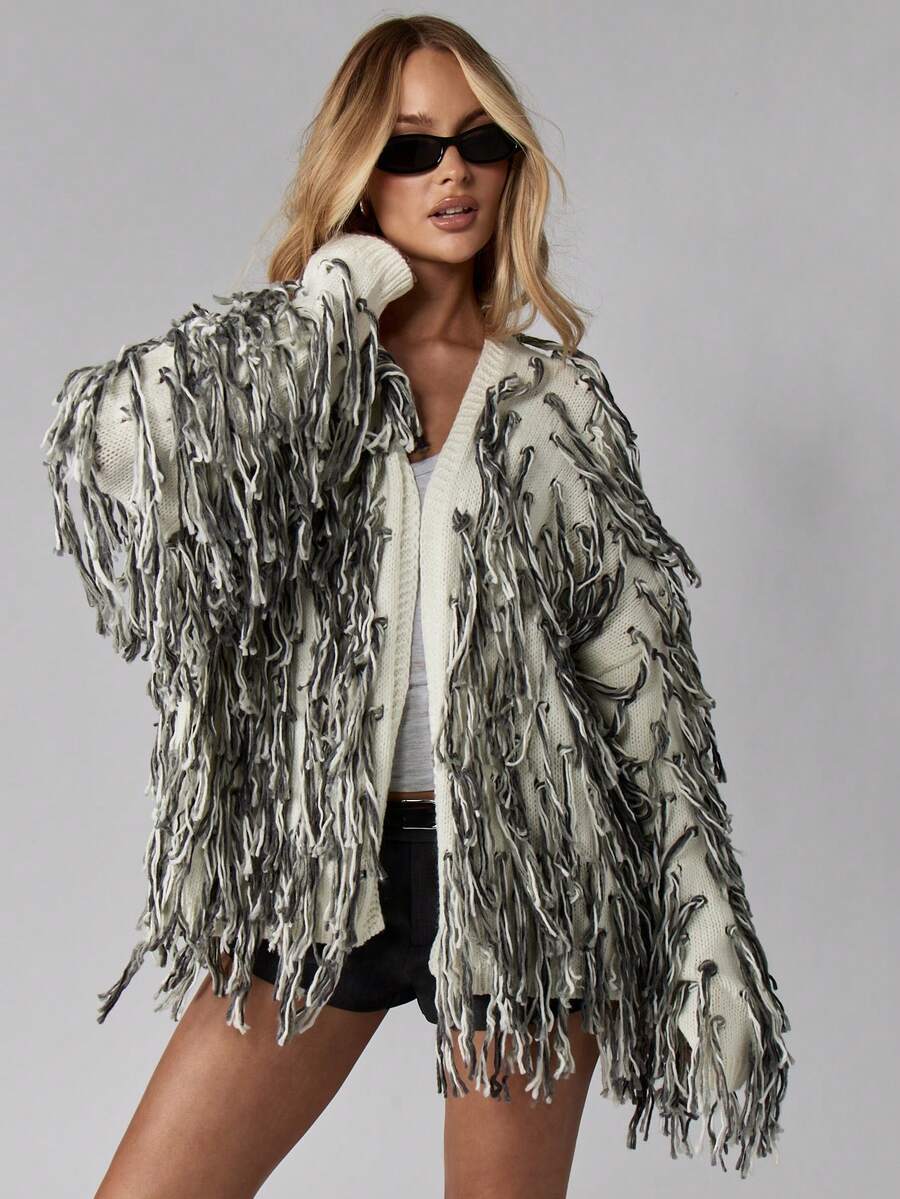 MISSGUIDED كارديجان محبوك بخيوط متشابكة كبير الحجم مفتوح الأمام بأكمام طويلة ناعم ودافئ ذو ملمس متموج، قطعة أزياء بوهيمية مميزة للمواسم الباردة - متعدد الألوان - مشاهدة 1