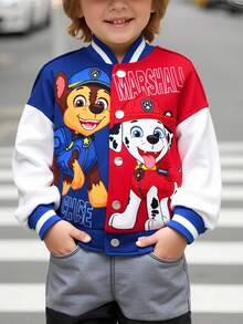 SHEIN | PAW Patrol Young Boy Colorblock Dog Graphic Loose Fit Baseball Jacket, Autumn/Winter Fall