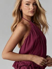MISSGUIDED Luxury High Neck Ruffle Layered Asymmetric Dress With Tiered Chiffon Detail Party Evening Wedding Guest Special Occasion Maxi Halter Neck Dress - Purple - View 6