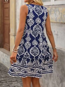 Brillora Robe Imprimé Floral Sans Manches - Bleu marine - Voir 7
