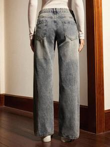 Écloséra Women's Casual Washed Low Waist Straight Leg Jeans - Blue - View 2