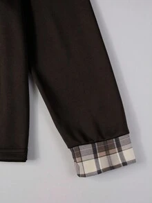 Manfinity Homme 男士休闲格子拼布 Polo 衫，秋季 - 咖啡棕 - 查看 7