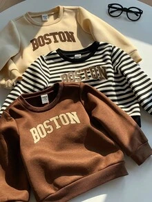 SHEIN 3 件套男婴/女婴可爱字母印花保暖长袖运动衫，男女通用婴儿服装，婴儿冬装