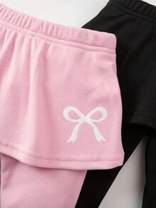 SHEIN 2pcs Baby Girls' Fashion Bow Print Leggings Set, Autumn/Winter Fall