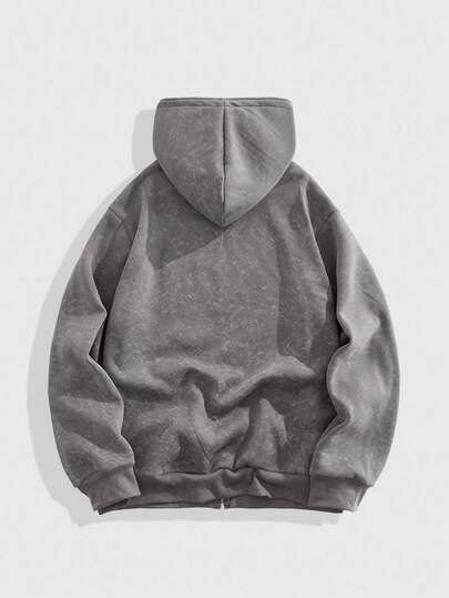 Street Life Men's Autumn Dark Slogan & Eye Punk Print Zip Front Hoodie Sweatshirt