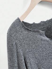 SHEIN EZwear 秋季大码女式休闲生菜花边喇叭袖T恤 - 灰色 - 查看 3