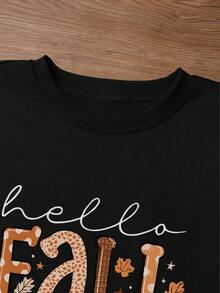 Glissea Sweat-shirt-shirt décontracté et pour femmes, coupe ample, col rond, motif citrouille d'Halloween, style minimaliste polyvalent. Automne/Hiver - Noir - Voir 5