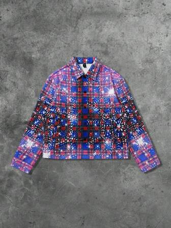 Street Life Unisex Gradient Plaid Blazer With Rhinestone Effect, Autumn/Winter Design