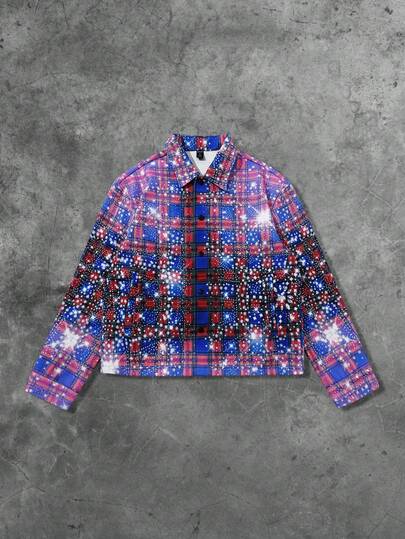 Street Life Unisex Gradient Plaid Blazer With Rhinestone Effect, Autumn/Winter Design