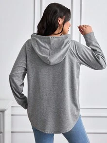 EURMUSE Plus Size Casual Solid Colour Sweatshirt - Grey - View 2