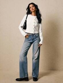 Poéselle 女士优雅纯色束腰衬衫 - 白色 - 查看 4