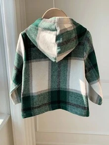 Baby Jungen/Mädchen karierte doppelreihige Kapuzenjacke aus Wollmischung in Mittellänge, lässig und vielseitig für Zuhause undOutdoorn, koreanischer Stil Baby Jungen Jacke in grünem Karomuster, Baby Jungen Jacke, Baby Jungen doppelreihige Jacke, Herbst Winter Kleidung für Kinder - Verschiedenfarbig - Übersicht 2