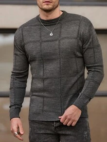 EURMUSE Men Patch Detailed Round Neck Regular Sweater - Grey - View 5