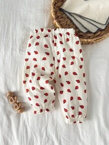 SHEIN Baby Girls' Soft & Comfortable Cute Beetle Print Pants Fall Winter - Multicolor - View 4