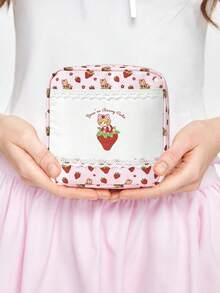 ROMWE Kawaii Túi đựng mỹ phẩm cỡ lớn, dày dặn, họa tiết hoạt hình tương phản, ren, kiểu retro dành cho nữ, túi vuông nhỏ 442464 - Hồng - Xem 8