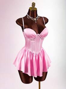 Amplova Damen sexy Party Minikleid mit Strass-Verzierung und Trägern