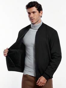 Marvello Homme Jaqueta Casual Térmica Masculina de Cor Sólida, Versátil para Outono/Inverno, Jaqueta de Beisebol de Manga Longa para Sair, Presente para Amigos, Marido, Namorado, Jaqueta com Zíper Masculina, Jaqueta Preta Masculina, Jaqueta Casual - Preto - Visão 1