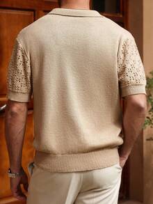 Manfinity Homme Men's Solid Color Short Sleeve Hollow Simple Casual Knit Top - Apricot - View 2