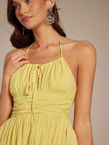 Enchnt Women's Vacation Casual Bohemian Ruffle Halter Backless Dress - Yellow - View 2