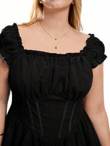 SHEIN EZwear Enterizo para mujer de talla grande con doble capa y dobladillo con volantes en unicolor - Negro - Ver 3