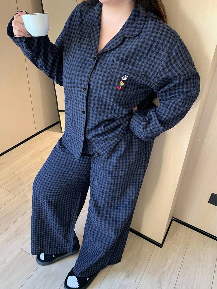 Dazy Plus Plus Size Plaid Loose Pajama Set, Sleepwear, Suitable For All Seasons, Fall Winter Clothes, Cozy Outfit