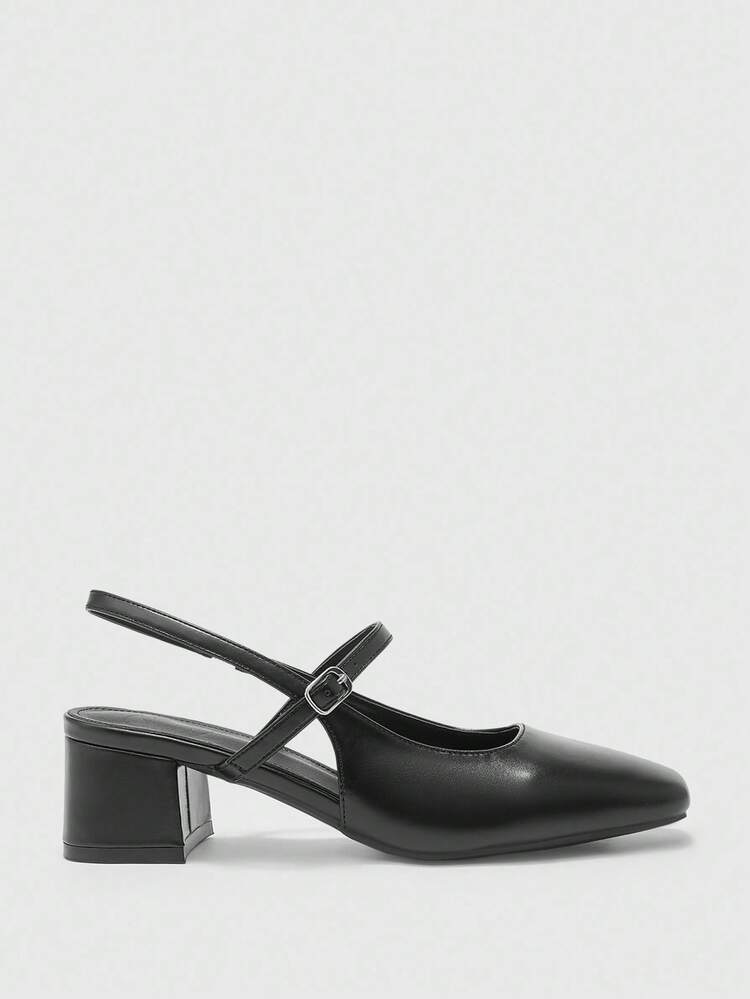 CUCCOO BIZCHIC Women's Square Toe Mid-Chunky Heel Slingback Pumps, Classic Black Minimalist Design, Suitable For Daily Commute, Work, And Casual Outings For Christmas Spring Shoes