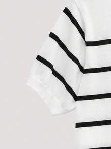 Open Phase STONE DISTRICT Men's Striped Short Sleeve Knit Sweater Top T-Shirt Spring To Summer - White - View 5