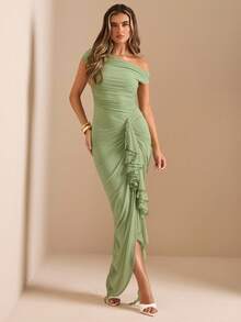 SHEIN BAE Váy liền thân ren sang trọng dành cho nữ, váy dự tiệc, váy hẹn hò lãng mạn, váy ngắn phù dâu, váy dạ hội trang trọng, váy ngắn sinh nhật - màu xanh lá - Xem 7