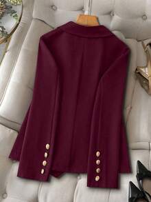 EMERY ROSE Fashionable Commuter Solid Color Double-Breasted Suit Jacket - Burgundy - View 2