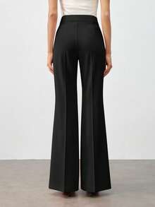 BizChic 2025秋冬新款黑色斜口袋钩花喇叭裤，优雅时尚，适合办公室、商务、休闲、正式场合、派对、婚礼、音乐会、早午餐、机场、国庆节、新年、圣诞节、万圣节