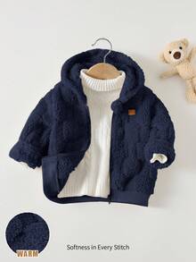 Cozy Pixies Baby Boy Hooded Long Sleeve Jacket Outerwear, Thermal Lined Thick - Navy Blue - View 6