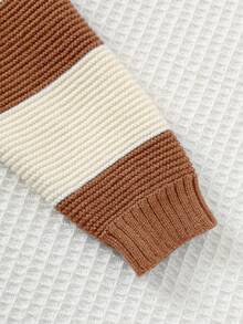 Cozy Pixies Baby Boy Cartoon Bear Striped Pattern Crew Neck Long Sleeve Sweater Fall Winter - Brown - View 5