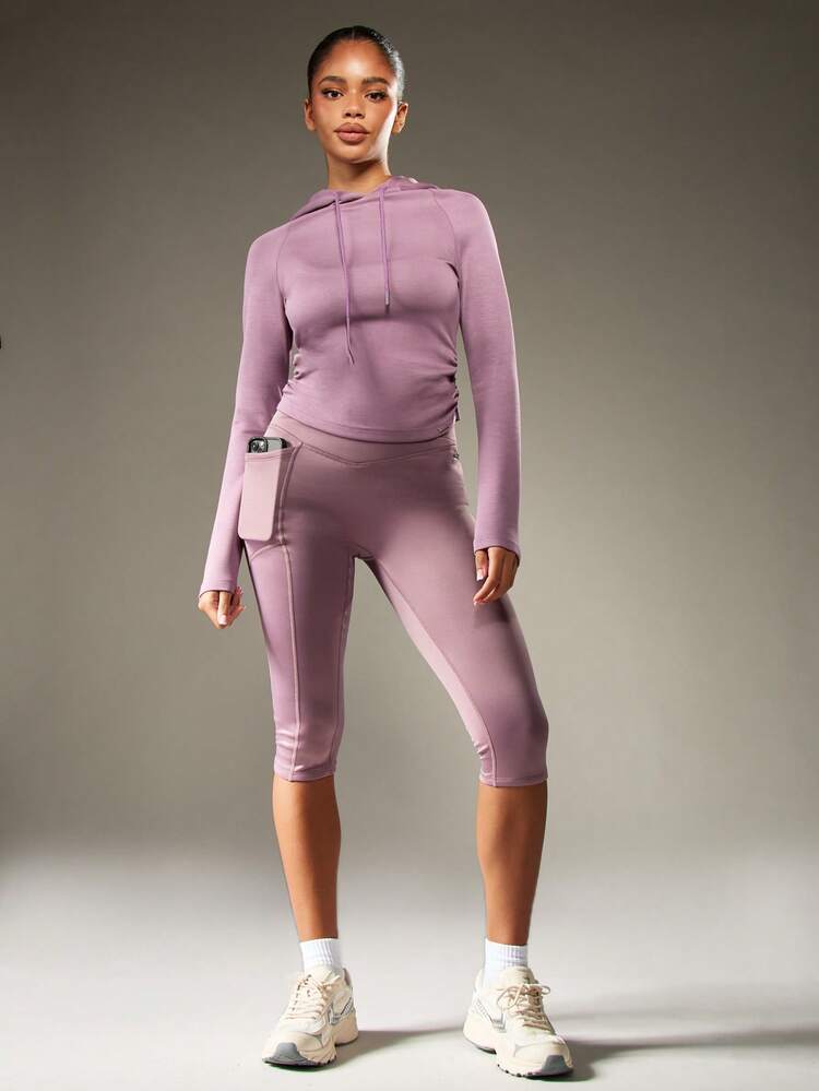 MISSGUIDED Legging Capri de Alta Performance com Bolso para Telefone, Absorção de Umidade, Calça Atlética para Corrida, Treinamento, Ioga, Respirável, Roupa de Exercício e Fitness