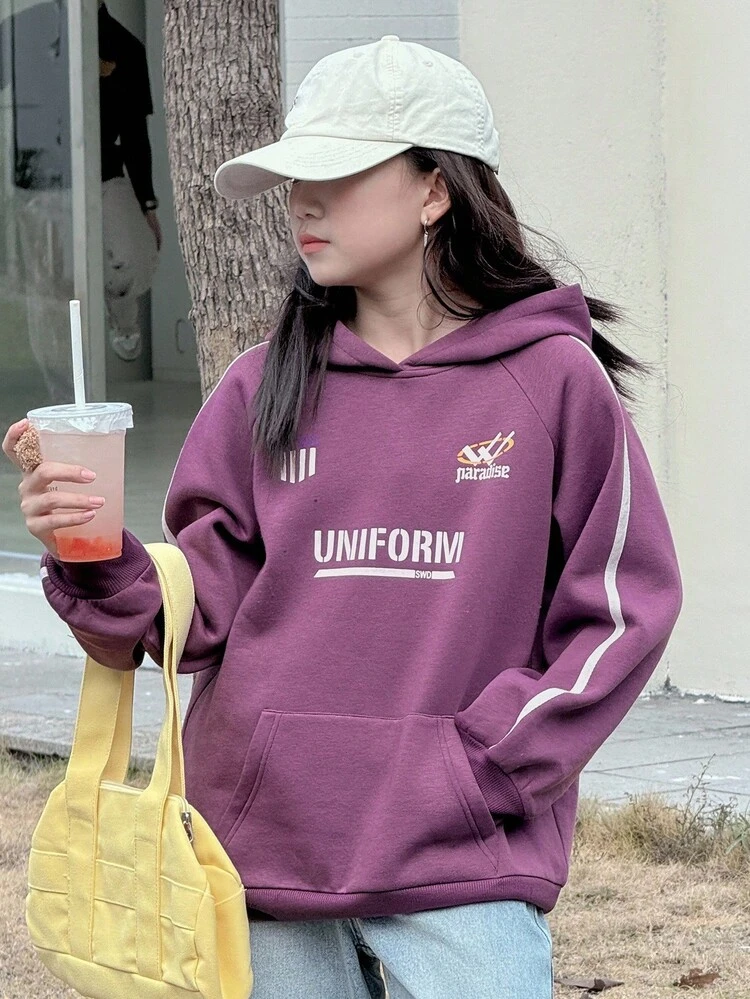 Tween Girls Printed Hooded Thermal Lined Long Sleeve Sweatshirt, Autumn/Winter