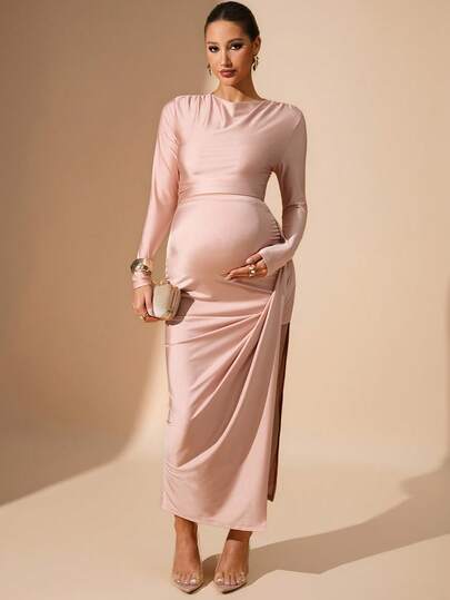 MaterniChic 2 piezas Conjunto de top y falda de unicolor elegante para maternidad