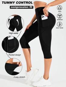 Powerista Women's Solid Color Sports Leggings With Pockets Yoga Pants