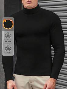 EURMUSE Men Solid Turtleneck Sweater - Black - View 1