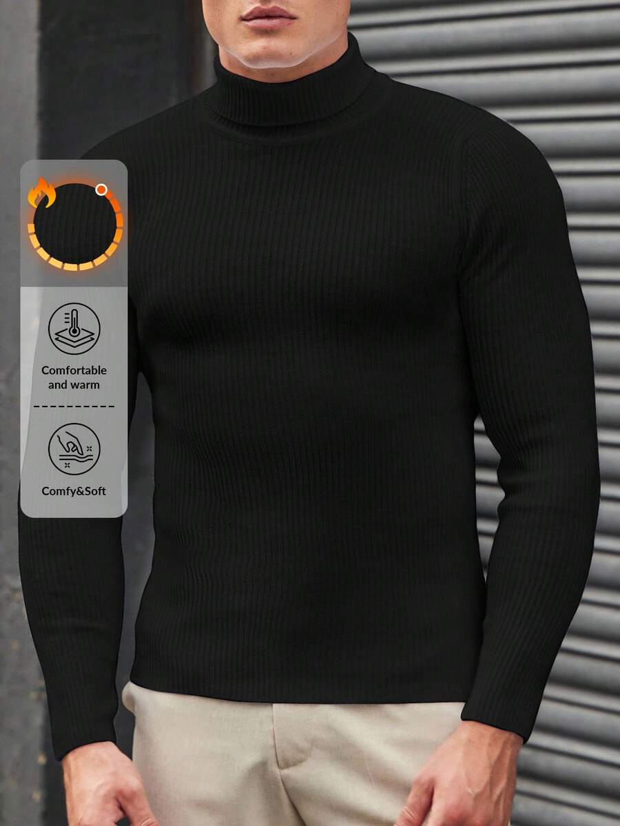 EURMUSE Men Solid Turtleneck Sweater - Black - View 1