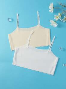 4pcs/Set Tween Girl Cute Pattern Minimalist White/Pink/Blue Comfy Modal Camisole Top Underwear Sets - Multicolor - View 2
