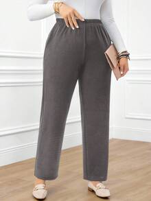Miaspire Plus Size Women's Casual Daily Black Long Pants With Pockets/Winter Fall - Dark Grey - View 6