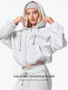 GLOWMODE 日常羊毛衫 凉爽弹性柔软 轻盈保暖 抽绳下摆口袋 齐臀宽松全拉链连帽衫 秋冬户外日常休闲 - 淺灰色 - 查看 3