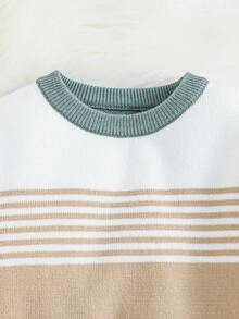 SHEIN Young Boy Striped Crew Neck Long Sleeve Sweater And Knit Pants Casual Set, Autumn/Winter