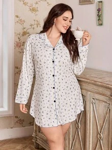 CottageSlumber Plus Size Ditsy Floral Waffle Knit Long Sleeve Nightgown, Fall & Winter, Moo Moo Night Dress - Multicolor - View 5