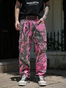 Manfinity EMRG Pantalones vaqueros de estilo cargo de moda versátil con estampado de color contrastante para hombres - Multicolor - Ver 6