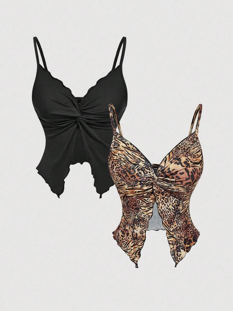 SHEIN MOD Women's Leopard Print Twist Camisole Top, Summer Fashion, Bow Tops, Tie Tops, Tops With Built Bra,Fall / Winter, Autumn Clothes For Women, Bow Top Women,Chic Autumn,Fall New Style Women